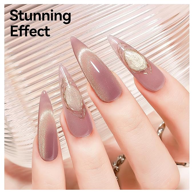 Cat Eye Nail Polish, Magnetic Gel Polish Dusty Pink Glitter Holographic Nail Polish With Magnet Shimmer Cateye Effect, UV Velvet Gel Nail Art Manicure Salon DIY Home, 12ML