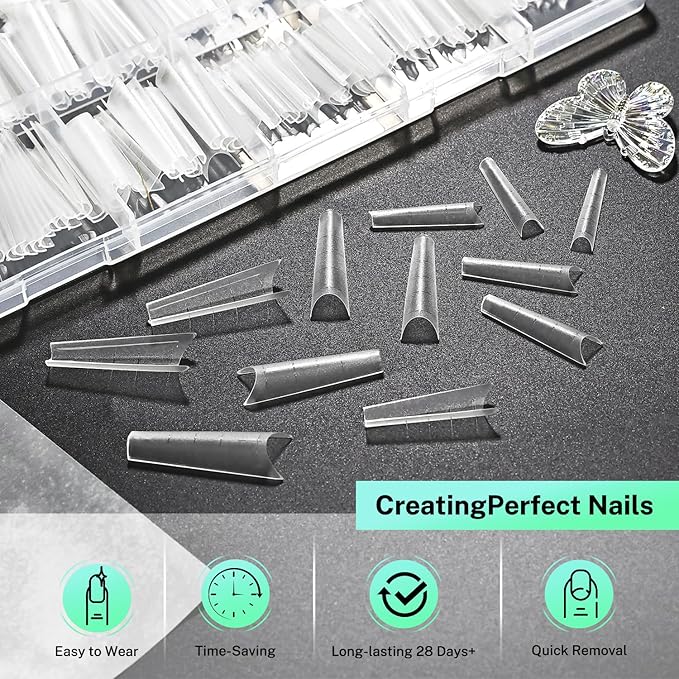 JODSONE Long Coffin Nail Tips Soft Gel Matte Half Cover Clear Gelly Press on Flase Nail Tips for Extension Nail Manicure 12 Sizes 360Pcs