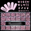 14 Types of 700 Pink Diamonds + 1500 Flat Rhinestones Mix 20 Styles Flatback DIY Crafts Rhinestone Crystals 3D Ornament‌s Flat Back Stones Set + Tweezers + Drill Pen