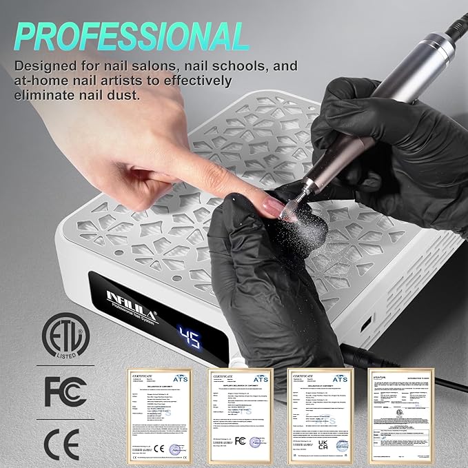 NXJ INFILILA Nail Dust Collector Upgrade Professional 4500RPM Nail Vacuum Fan Vent Dust Collector, Adjustable Speed Portable Dust Collector Nail Tech for Acrylic Nail Polishing Manicure Salon Home