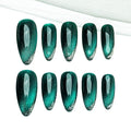 Sun&Beam Nails Handmade Medium Long Almond Green False Nail Tips with Cute Magnetic Popular Charm Design Press On Nails 10 Pcs (#42 XS)