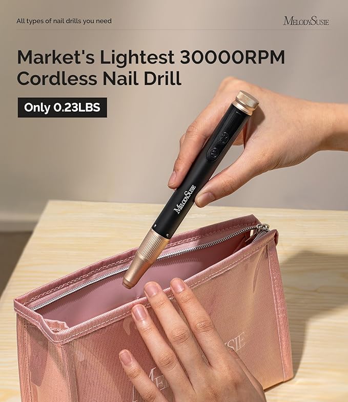MelodySusie Pen-Shaped Cordless Nail Drill with Adjustable Stepless Speed,SM180F 30000RPM Portable Rechargeable E-File with LED Display for All Manicure Shaping & Acrylic Gel Removal for Pro at Home