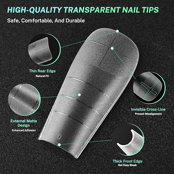 JODSONE Square Nail Tips Full Cover Gel Nails 12 Sizes 360Pcs No Curve Extra Long Straight Curved Fake Tapered for Salon Design DIY at Home