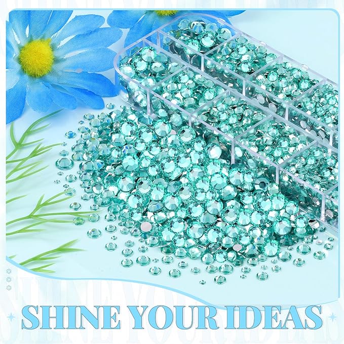 6000Pcs Resin Rhinestones for Bedazzling with 3Pcs B7000 Jewelry Glue, 1 Box Aquamarine Flatback Rhinestones for Crafting Crafts DIY, Crystals Gems for Clothing Shoes Tumblers Nail Art Makeup