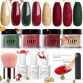 AZUREBEAUTY Christmas Dip Powder Nail Kit, 4 Colors Red Green Gold Glitter Dipping Powder System Liquid Set Recycling Tray, French Nail Art Base & Top Coat Activator DIY Salon.