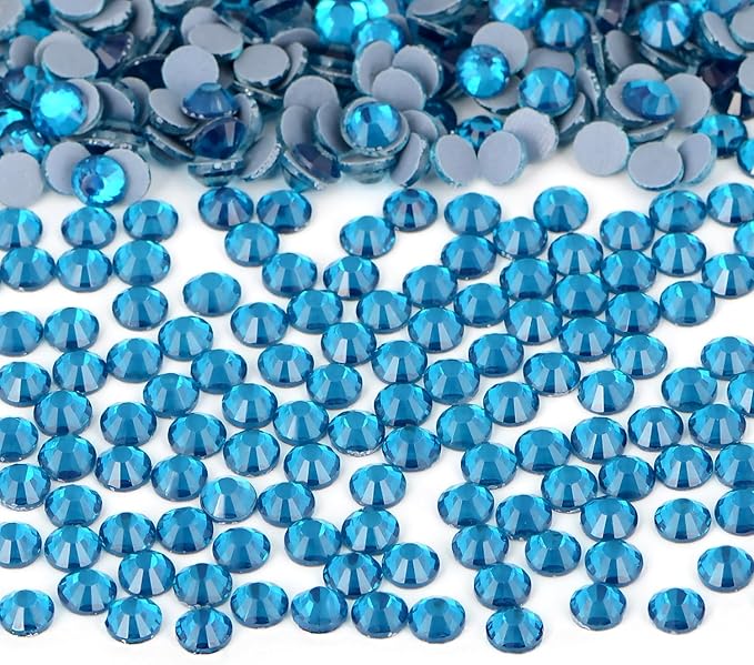 Bymitel Hotfix Crystal Rhinestones Round Gems Iron on DIY Jewelry Making Flat Back for Crafts,Blue Zircon, 3.8mm(SS16/2880pcs)