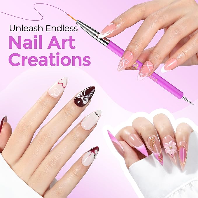 UNA GELLA Nail Art Pens 6PCS Purple Color Double-ended Acrylic Nail Brush Set Nail Dotting Tools Nail Art Design Christmas Brushes for Gel Polish, Liner, Drawing, Dotting and Detailing French Tip Tool