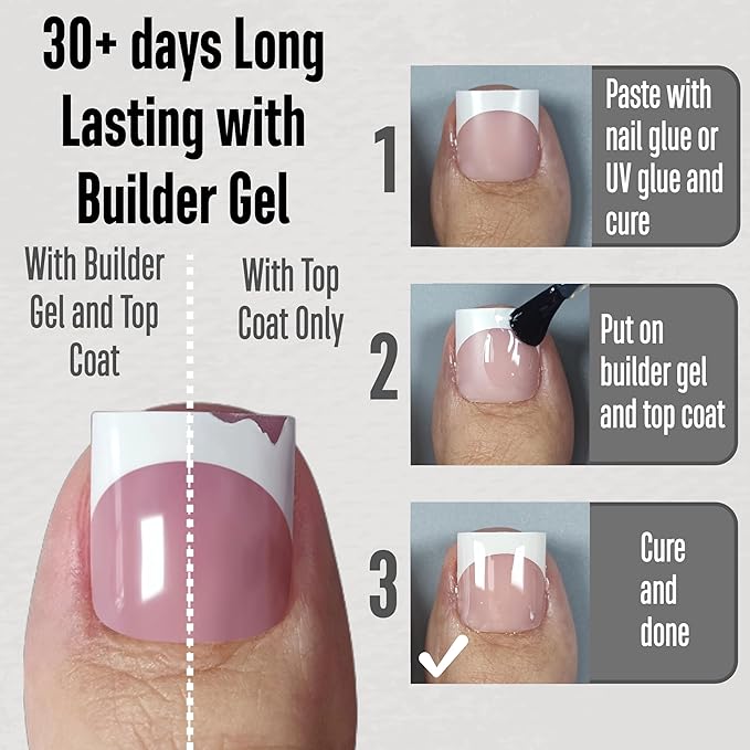 French Tip Toe Nail Tips Press on, Sharp Square Pre-Designed Soft Gel False Toenail Extension, BABY PINK Pre-applied Tip Primer & Base Coat, Full Cover Acrylic for DIY x 15 Sizes 240 pcs