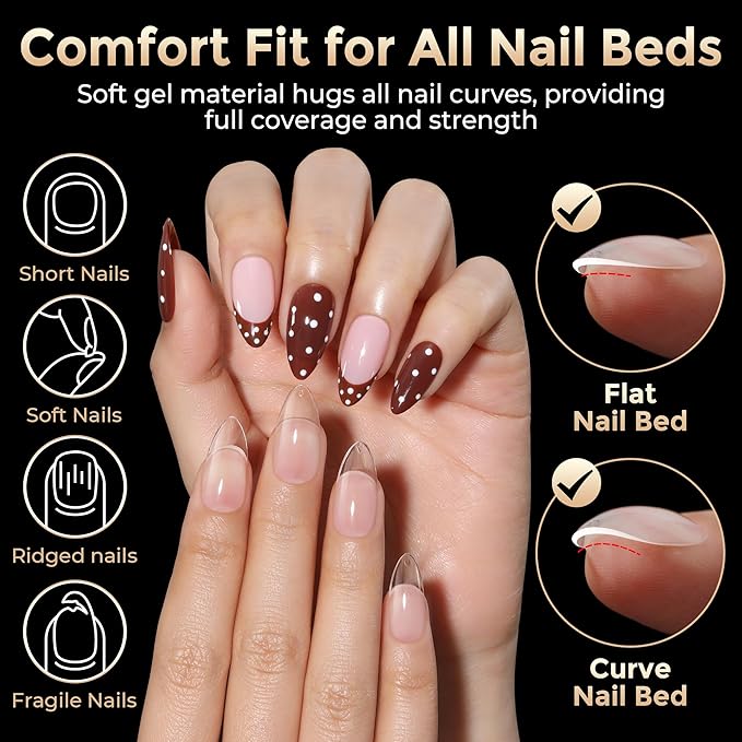 Almond Nail Tips: 504pcs Medium Almond Gel Nail Tips, Pre-shape Half Matte Short Nails Full Cover Clear Press On Acrylic Fake Nails for Nail Extension Nail Art 12 Sizes