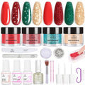 Beetles Christmas Dip Powder Nail Kit, Winter Colors Red Green Glitter Golden Dipping Powder with Liquid Set and Tools for French Nail Art, Easy DIY Home Manicure Salon Merry Sparkle Collection