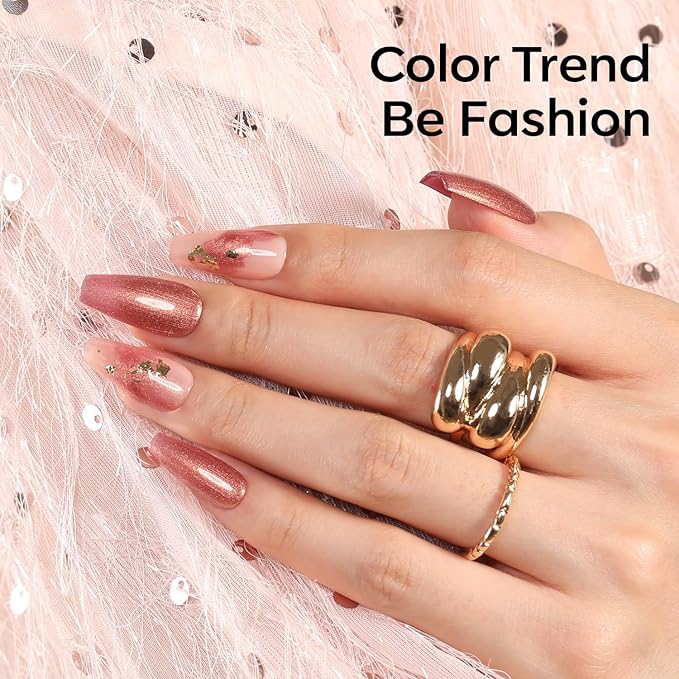 modelones Orange Gel Nail Polish Nude Brown Gel Polish Shimmer Glitter Soak OFF LED Manicure DIY Salon 15 ML