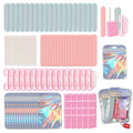Disposable Manicure Kit Professional, 18 Set Press On Nail Tool Kit with Nail File, Nail Buffer, Nail Buffer Block, Nail Handle Brush, Wood Stick, Packaging Bag (Pink)
