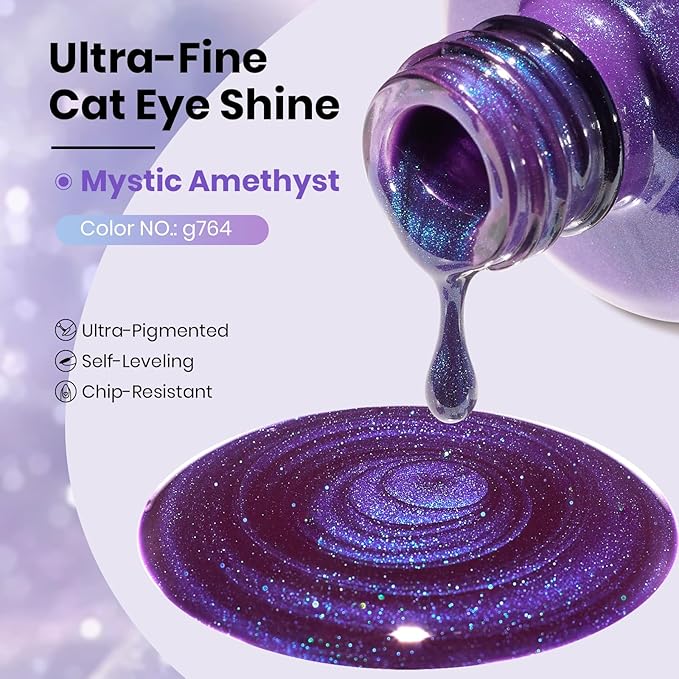 Beetles Mystic Amethyst Purple Cat Eye Gel Nail Polish - 15ML Purple Cat Eye Glitter Spring Gel Polish Magnetic Translucent Glassy Effect Soak Off UV Nail Art DIY Manicure Valentines Gift for Women