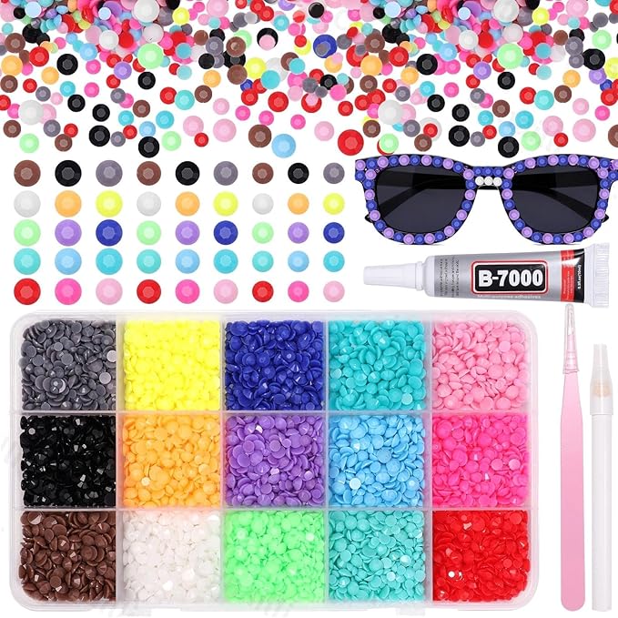 15 Grids Resin Rhinestones for Crafting, Rainbow Colors Bedazzling Gems Kit, Black Red Pink Blue Purple Orange Color Jelly Resin Rhinestones for Nails Face Eyes Makeup Crafts Tumblers Bottles