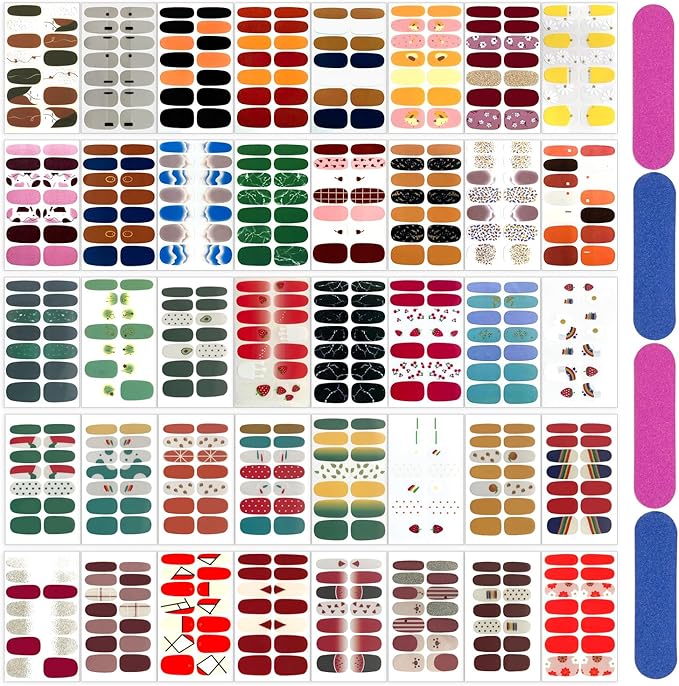 560 Pieces 40 Sheets Vibrant Color Nail Polish Strips Self-Adhesive Colorful Gel Nail Strips for Kids Nail Polish Stickers Full Nail Wraps for Women Nails Art