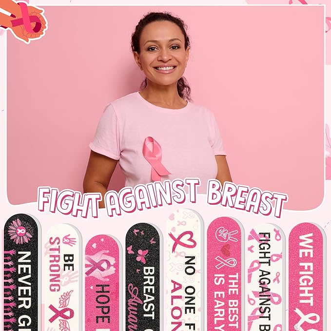 H1vojoxo Breast Cancer Awareness Nail Files - 48pcs We Fight Together Pink Ribbon Emery Board Hope Courage Inspirational Women's Accessories Party Supplies Gifts Breast Cancer Awareness Charities Gift