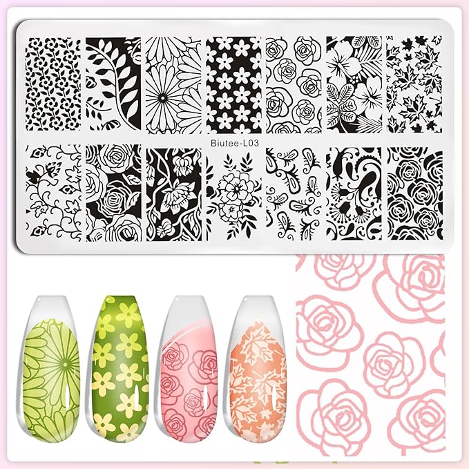 Biutee Nail Stamping Kit with Clear Stamper & Scraper, 10pcs Nail Art Stamping Plates + 8 Colors Stamping Gel Polish, Flower Animal Geometric Nail Art Tools for Beginners