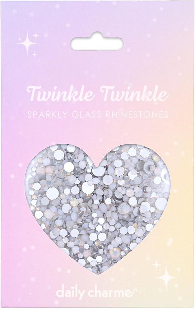 Daily Charme Twinkle Twinkle Round Flatback Crystal Rhinestone for Nail Art (White Opal), 1440 PCS, No-Hotfix, (1.4 mm - 4.7 mm), DIY and Salon