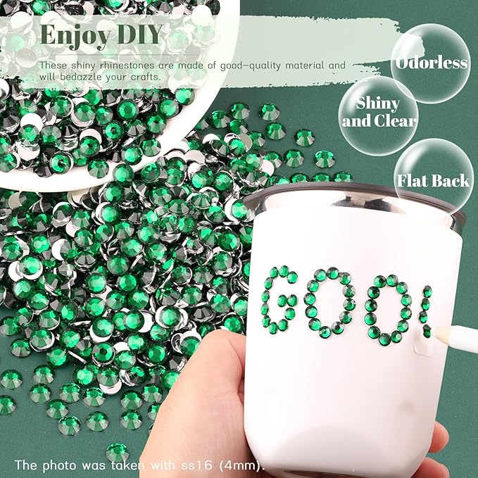 4000PCS 5mm Resin Rhinestones Bulk for Crafting (Dark Green), Flatback Bedazzling Crystals for Crafts DIY Nail Decoration, Gems Charms for Tumbler Shoes Clothing Fabric with Pickup Pen and Tweezers