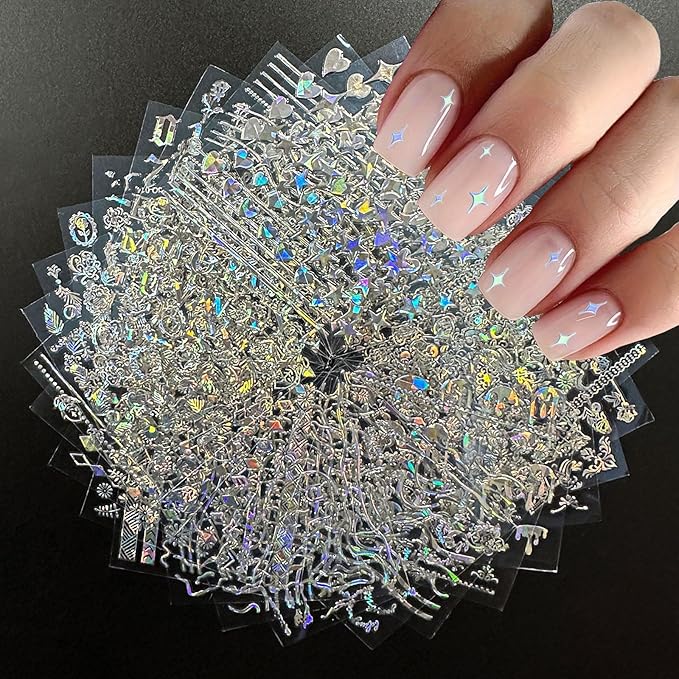 30 Sheets Aurora Nail Art Stickers 3D Self-Adhesive Flower Nail Stickers for Nail Art Aurora Star Nail Art Stickers Line Nail Decals Heart Design Nail Decals for Nail Art for Women