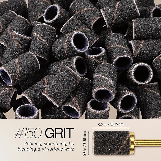 100 Pcs Large Nail Drill Bits Sanding Bands for Nail Drill – Nail File for Acrylic Nail Gel Manicures Pedicure PANA Nail Drill Bits (Sanding Bands Variation 01) (150 Grit, Large Black)