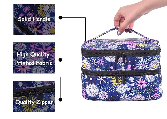 Nail Polish Organizer- Holds 30 Bottles Nail Supply Organizers and Storage Double-layer Nail Bag Organizer Case Nail varnish Organizer Nail Polish Storage Bag with Handle (Flower)