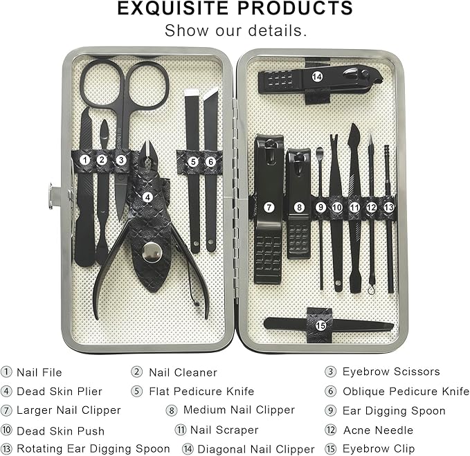FIXBODY Nail Clippers for Men, Nail Grooming Kit, Manicure Kit Gift for Men, Nail Clippers Set for Women, Fingernail Clippers and Toenail Clippers,Stocking Stuffers for Teen boy (Black&Silver)