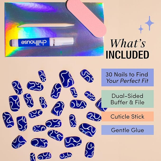 Chillhouse - Chill Tips, Press on Nails Kit - Wavy Baby 2.0 (Oval) - 30 Nail Shapes & Sizes - Up to 2 Weeks of Wear - Customizable Fit - Reusable - Latina Founded & Women Owned - Beauty & Self Care