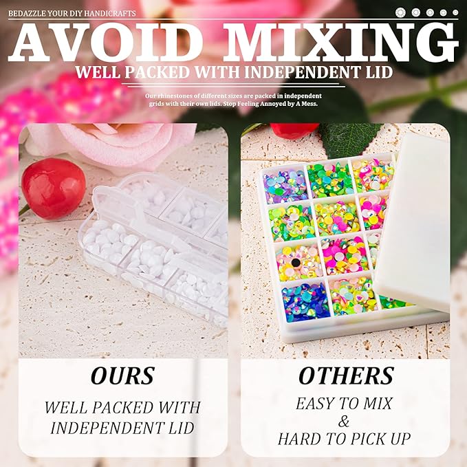 Resin Rhinestones for Crafting, 2/3/4/5/6mm Flatback Jelly Rhinestones, 2 Box White Non Hotfix Crystal Gems for Bedazzling Crafts Mugs Tumblers Clothes Makeup Nail