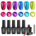 Beetles Fairy Prism Cat Eye Gel Nail Polish Set - 6 Colors Glitter Cat Eye Gel Polish Kit Red Green Blue Pink Purple Magnetic Shine Soak Off UV Salon DIY Manicure Spring Gift for Women
