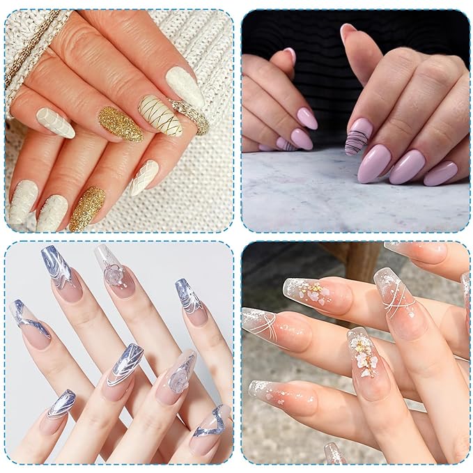 4 Pcs 7 Pin Nail Liner Art Brush, Stainless Steel Stripe Lines Nail Art Tool Pen Ultra-fine Bendable Pin Nail Manicure Tool Modeling Brush for Nail Gel Art Line Drawing Painting