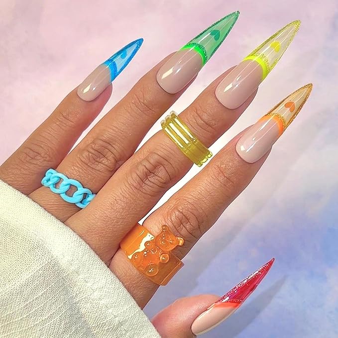 Daily Charme Self-Adhesive Colorful 3D Jelly Heart Nail Art Sticker Bundles Fun Cute Hearts and Stars Nail Stickers for Nail Art Design DIY Colorful Creative Stickers for Women Girls