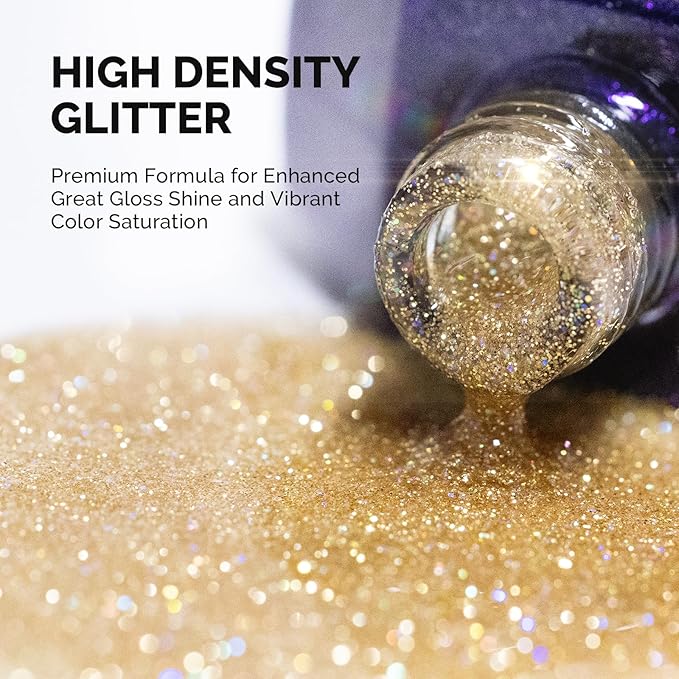 MelodySusie Galaliver Gold Glitter Gel Nail Polish, 15ML Shimmer Gold Sparkle Gel Polish Soak Off UV LED Cured Long Lasting Gift for Women DIY Nail Design Nail Art Manicure X02