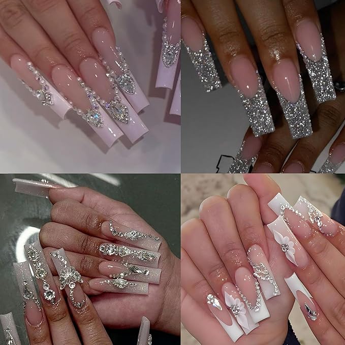 12 Types of 600 White Diamonds + 2500 Flat Rhinestones Mix 20 Styles Flatback DIY Crafts Rhinestone Crystals 3D Ornament‌s Flat Back Stones Set + Tweezers + Drill Pen