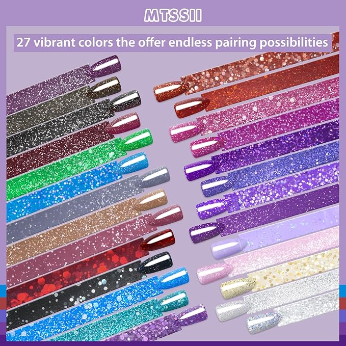 MEET ACROSS 27PCS Gel Nail Polish Set,27 Colors Gel Nail Kit Art Design Soak Off UV LED,Nail Art Design Gifts for Women
