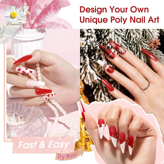 ROSALIND 2 oz Red Christmas Poly Nail Gel, Big Tubes Builder Red Gel for Nails Art Decoration, Nail Thickening Easy to DIY Use at Home Need UV Lamp