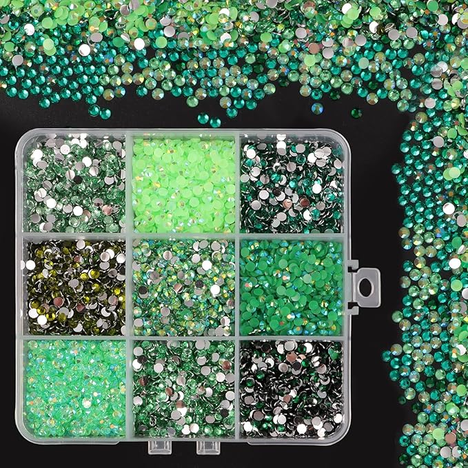 4500Pcs Flatback Rhinestones for Crafts, 3mm Green Crystals Rhinestone, Resin Flatback Glitter Gems Nail Diamonds Rhinestones for Clothes Accessories DIY