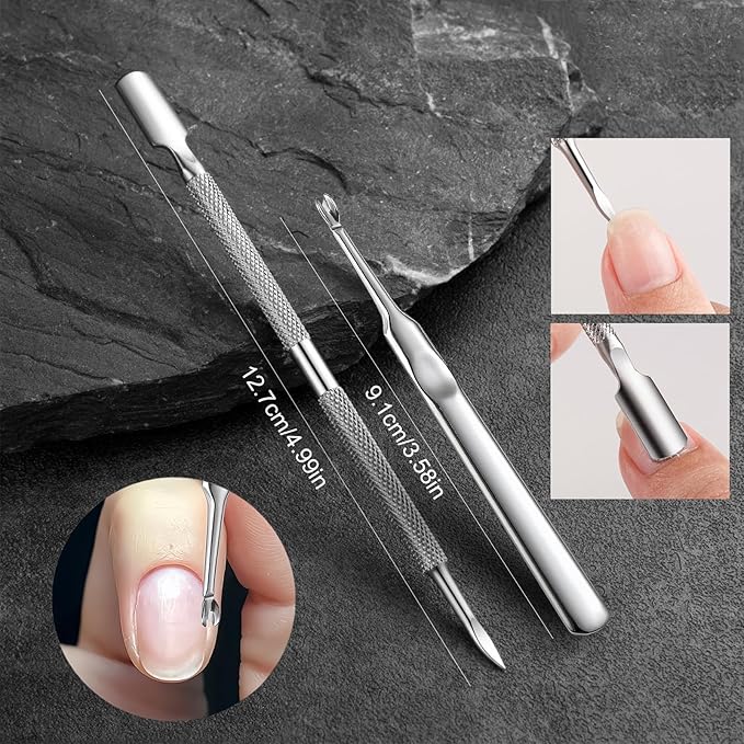 Whole Set Fine Edge Cuticle Trimmer & Nippers, Silicone Handle Nail Tools for Precise Removal, Durable Washable Cuticle Cutter&Remover&Pusher Nail Clippers (White/Black+Pusher)