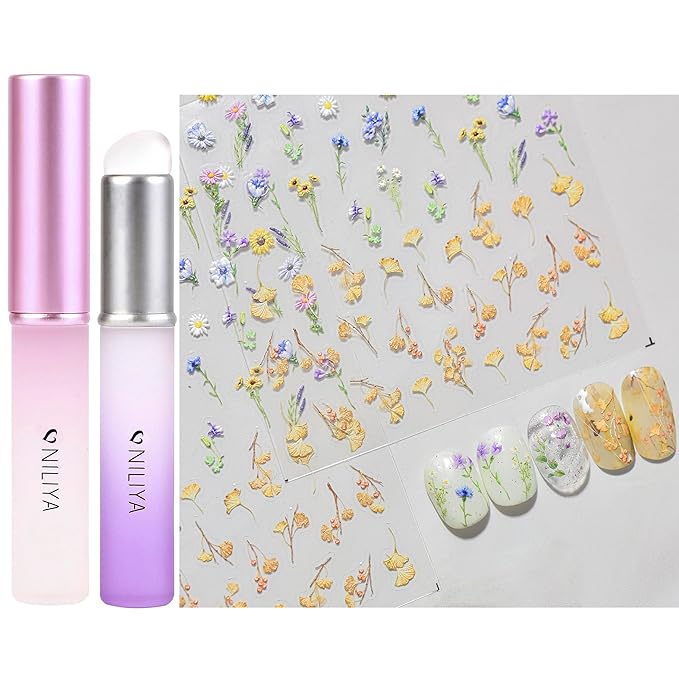 Silicone Chrome Nail Powder Applicator, 2PCS Ombre Brush Nail Art Tools for Beginners