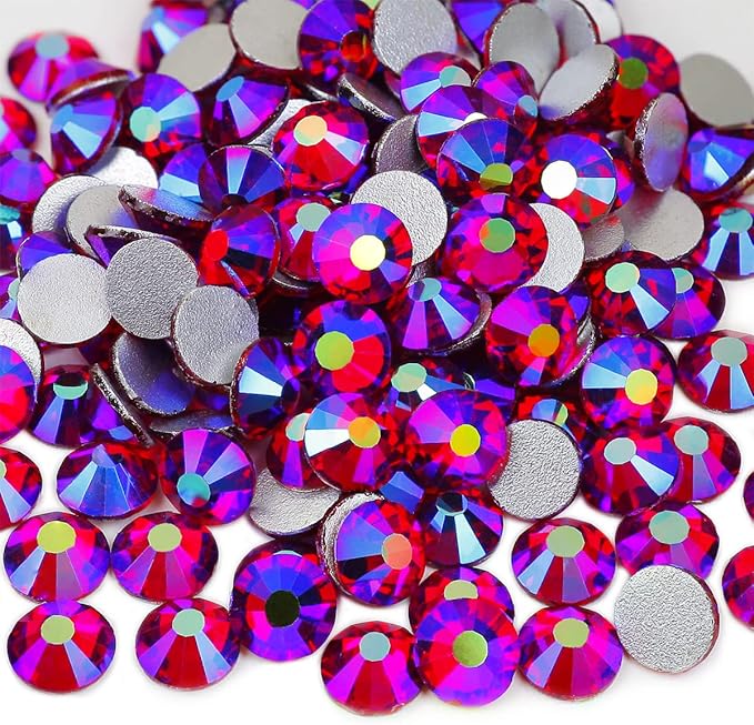 Genie Crystal 1440 PCS Siam AB Rhinestones Flatback SS20, 5mm 10 Gross Middle Red Aurora Borealis Glue on Glass Rhinestones Strass for DIY Crafts, Shoes, Dance Costumes, Tumbler, Bling Decoration