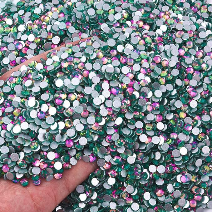 Blinginbox Rhinestones for Crafting,Flatback Rhinestones Glass Gems Stones Round Gemstones Non-Hotfix Crystal for Crafts Nail Decoration,Emerald Crystal(1.9-2.0mm) SS6/1440pcs