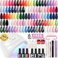 phoenixy Gel Nail Polish Kit with U V Light 48W, 56 Pcs 108 Effect Gel Nail Polish Kit Base Glitter Matte Top Coat Manicure Tools Gifts for Women
