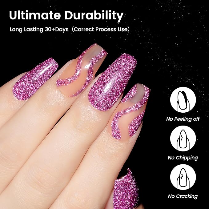 YTD Likomey Colorful Reflective Glitter Gel Nail Polish,15ml Pink Purple Flash Diamond Shimmer Nails Gel,Sparkly Shiny Salon Home Fall Winter Manicure Bright Plum UV Varnish,SZ396
