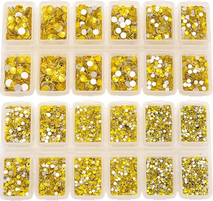 10000 Pieces Rhinestones 6 Sizes Round Crystal Glass Flat Back Rhinestones with 1Tweezers and 1Picking Pen for Nail Art Crafts Clothes Bags DIY (Lemon Yellow)