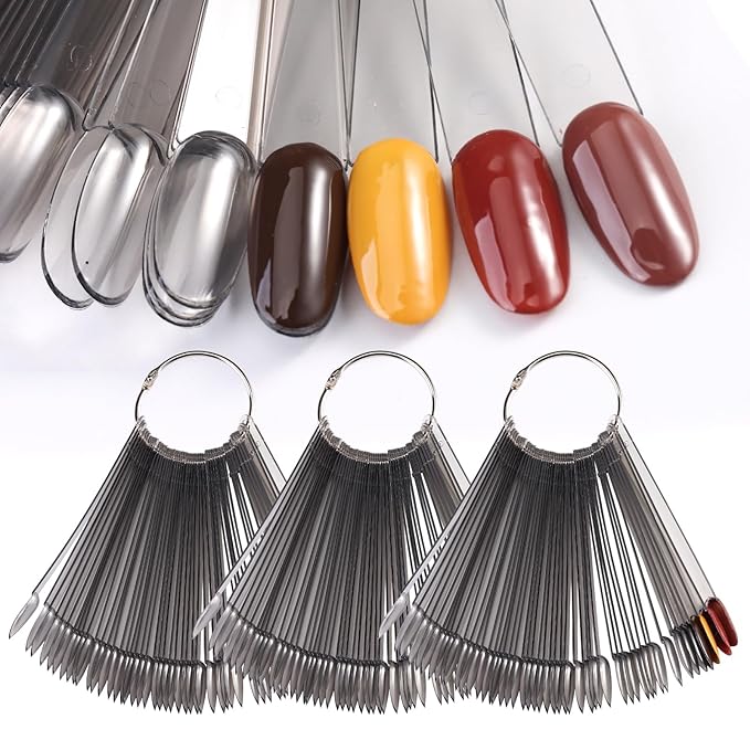 150 Pcs Nail Swatch Sticks with Ring, Transparent Black Oval Shape Nail Art Tips, Acrylic False Nail Sample Sticks for Gel Polish Displaying Colors and Training Nail Tools for Home or Salon Use
