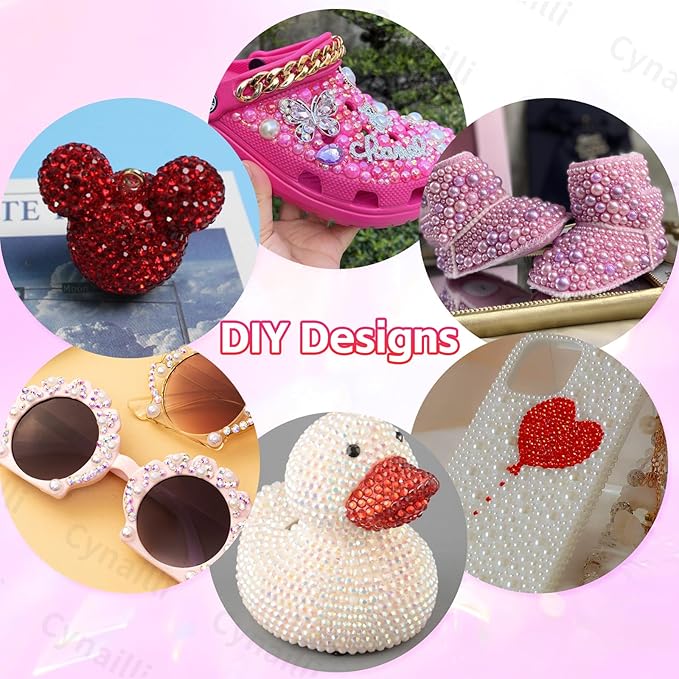 15 Grids Pearls and Resin Rhinestones for Crafting, Pink Red Colors White Bedazzling Gems Kit, Jelly Resin Rhinestones for Nails Face Eyes Makeup Crafts Tumblers Bottles