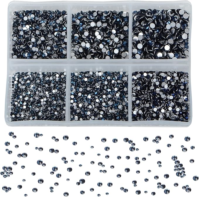 Bymitel 7200 Pieces 6 Mixed Sizes Glue Fix on Glass Rhinestones Round Crystal Gems Flatback for DIY Jewelry Making with one Picking Pen(6-Sizes 7200PCS, Montana)
