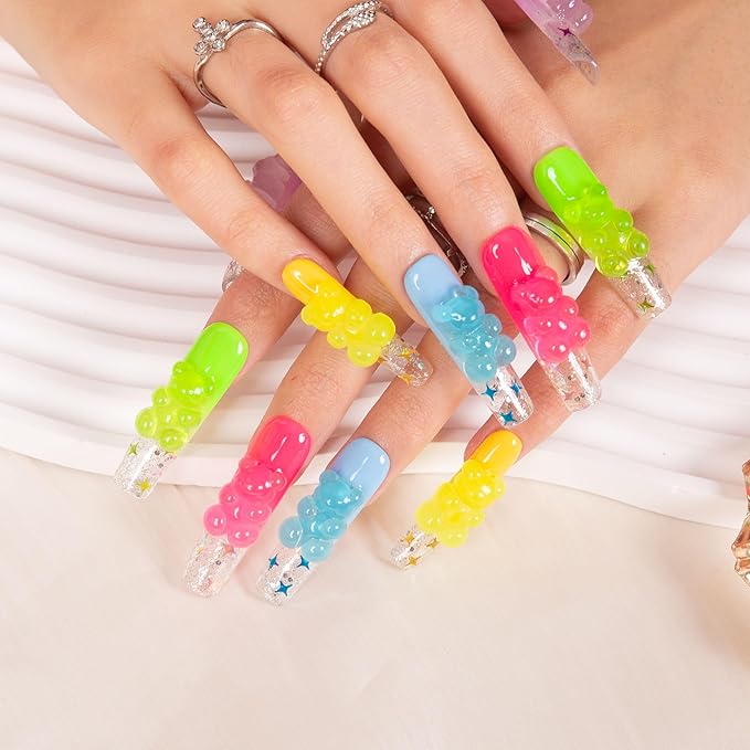 LOVFUL Press on Nails Sweet Wonderland| Handmade with Full Covered Crystals| Reusable Fake Nails| Square Mid length 1.7in| H130-L