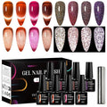 MEET ACROSS 8pcs Nail Polish Set, Soak off UV LED Lamp Cat Eye Gel Set, Home Manicure Kit 7ml (Amber Cat Eye + Diamond Gel)