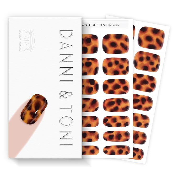 DANNI & TONI Semi Cured Gel Nail Strips Cheetah Print Gel Nail Wraps Leopard Print 28 Stickers Gift for Woman | Tortoise Glow